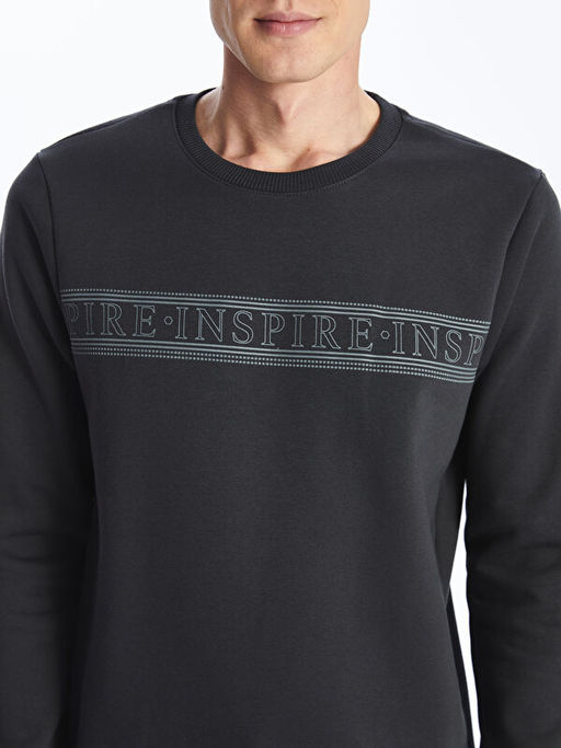 Bisiklet Yaka Bask?l? Erkek Kal?n Sweatshirt