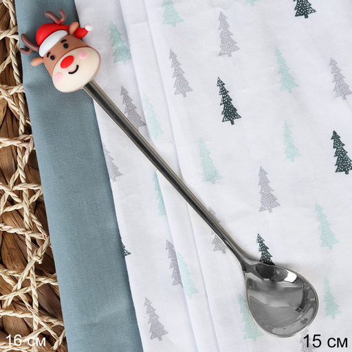 Ложка чайная серебро силикон Олень / B-113 /уп 300/ Новогодняя