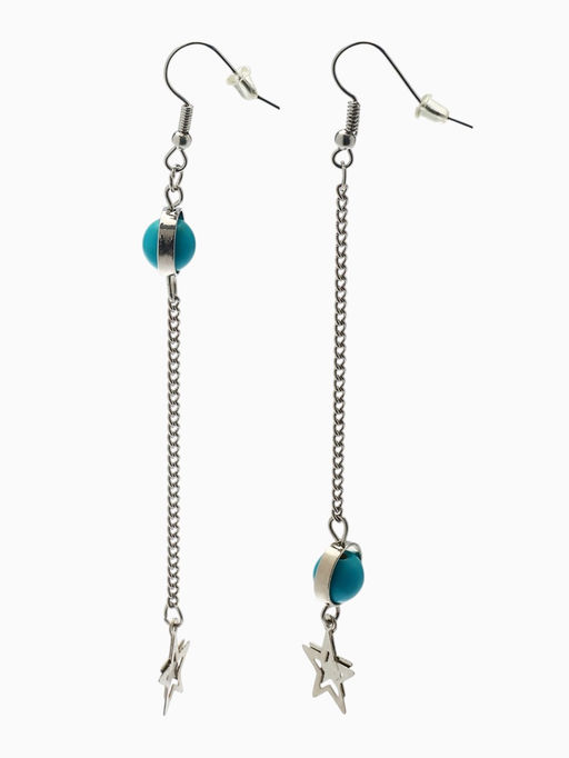 Серьги под натуральный камень «Звёзды» бирюза, голубые в серебре