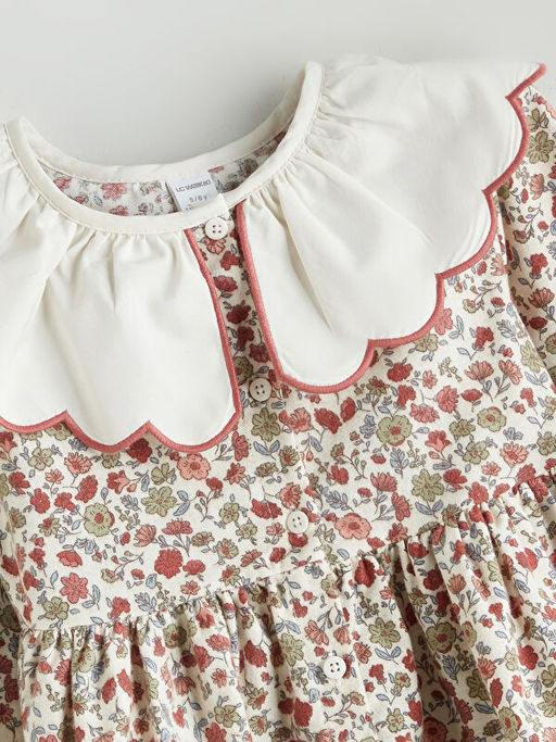 Bebe Yaka ?i?ekli K?z ?ocuk Elbise