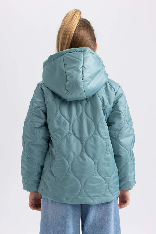 Стеганый пуховик с капюшоном для девочек - Defacto фото 4