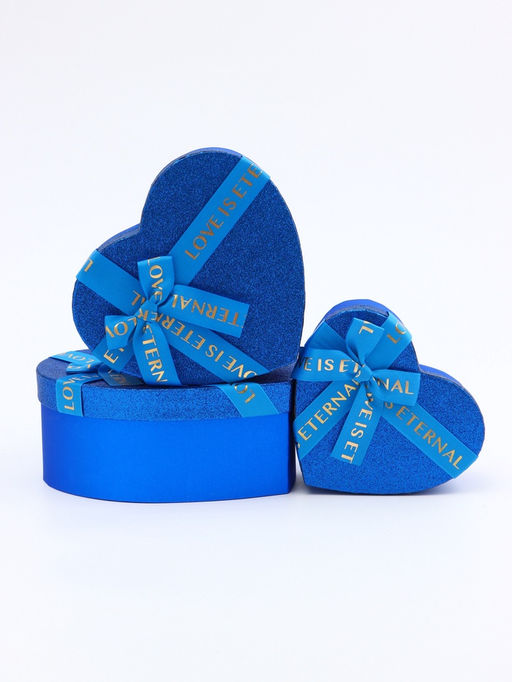 Набор подарочных коробок сердце 3 в 1, сияющий синий с бантом Любовь вечна, 22?20?9; 18.5?17?7.5; 16?14?6 см - UPAK LAND фото 2