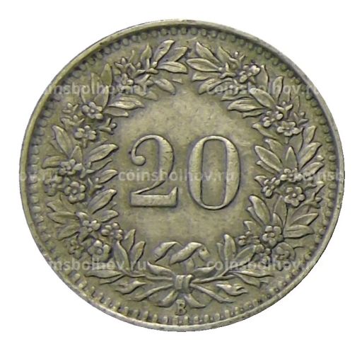 Монета 20 раппенов 1943 года Швейцария