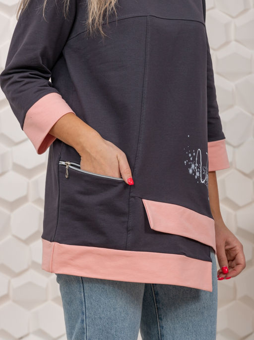 853 Туника "серый/пудра"