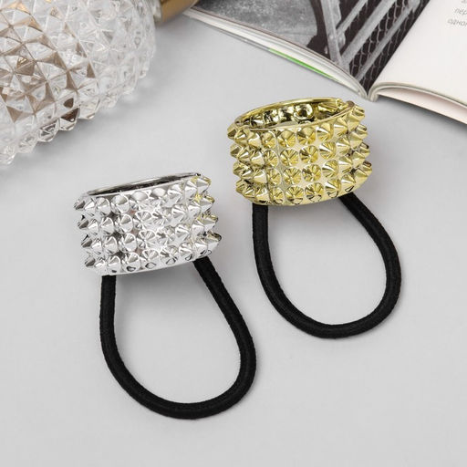 Цена за 6 шт. Резинка для волос «Модная штучка» с кольцом, глянец рельеф, МИКС