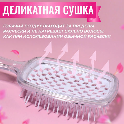Расчёска массажная, широкая, продуваемая, 8.5×20.5(±1) см, прозрачная