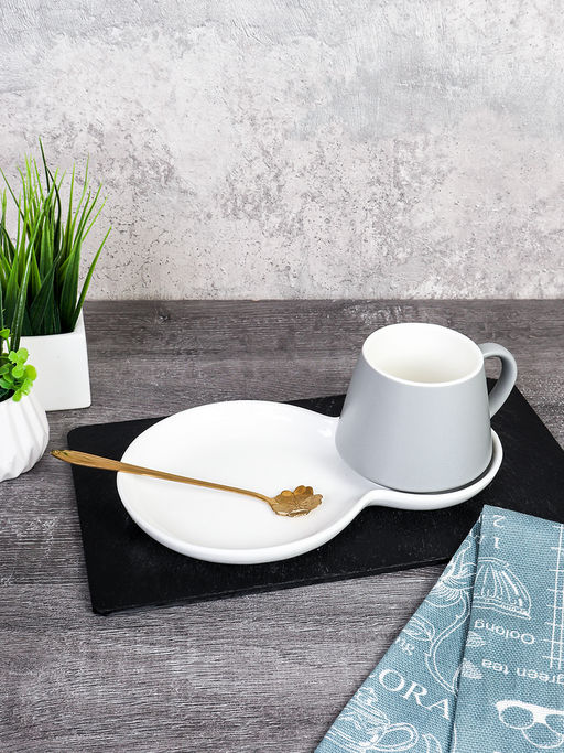 Чайная пара 3 предмета 250 мл с ложкой / FED-119 / Серая - Галеонтрейд фото 2