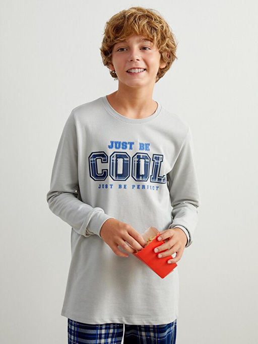 Bisiklet Yaka Bask?l? Erkek ?ocuk Pijama Tak?m?