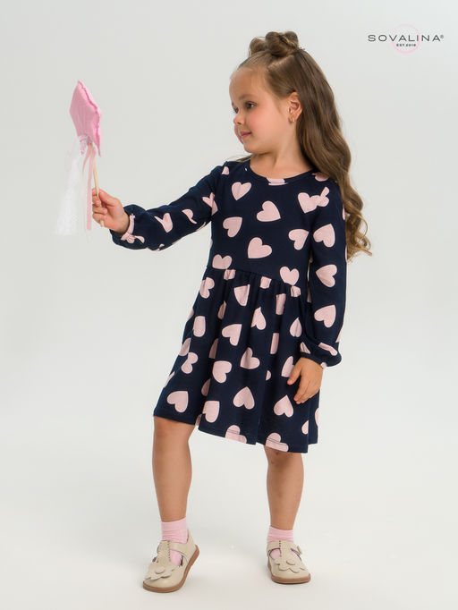Платье Моана пудровые сердечки на синем - Sovalina фото 21
