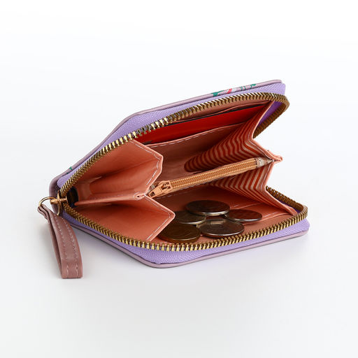 Кошелёк женский на молнии с ремешком, лакированный, сиреневый