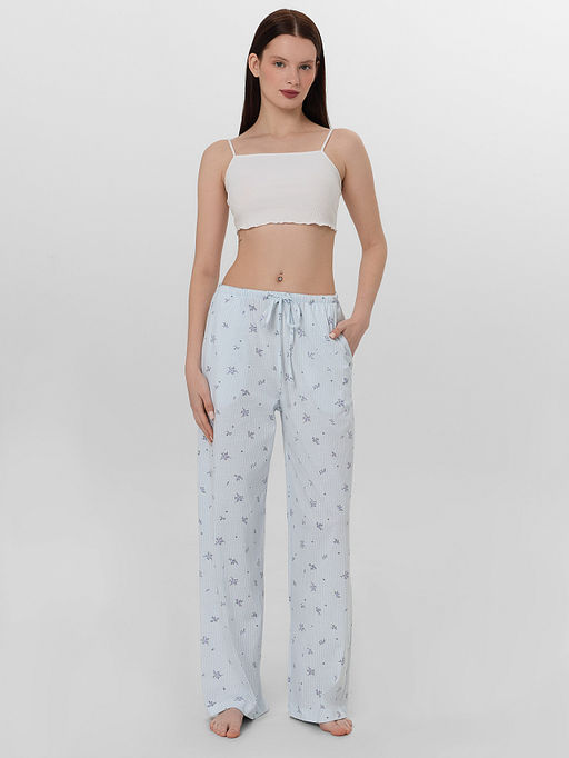 Брюки домашние женские голубые с цветочным принтом - Mark formelle фото 3