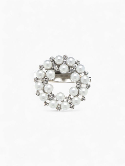 Зажим для платка Жемчужинка, белый в серебре