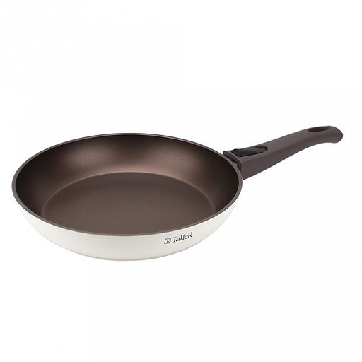 Сковорода с антипригарным покрытием д24см Hygge, h4,8см, s3,3мм, дно д19,4см, s3,8мм, кованый алюминий, съемная бакелитовая ручка с покрытием soft-touch, молочный/коричневый, TalleR (Китай) Подходит для всех видов плит, включая индукционную.