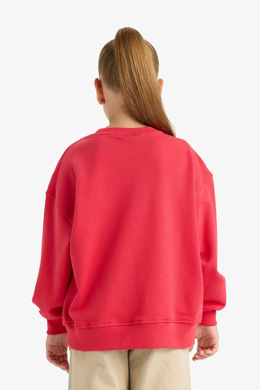 Oversize Geni_ Kal_p Bisiklet Yaka Bask_l_ Sweatshirt K_z _ocuk - Defacto фото 6