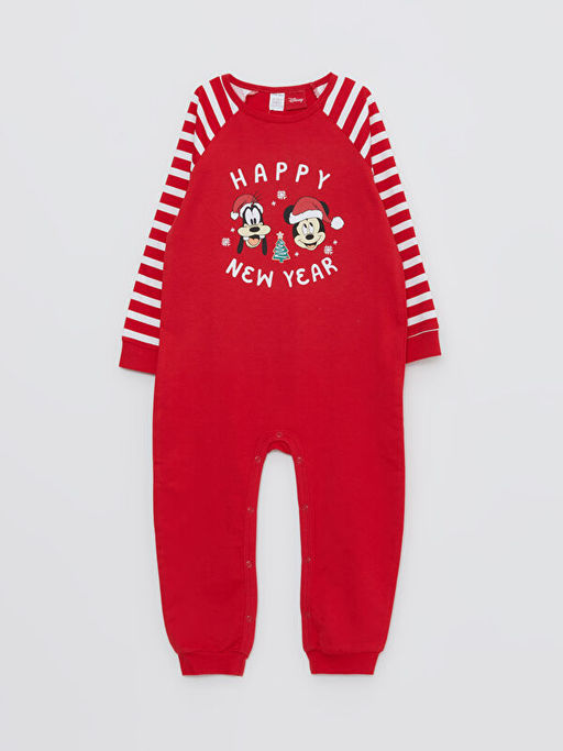 Bisiklet Yaka Uzun Kollu Mickey Mouse Bask?l? Erkek Bebek Tulum