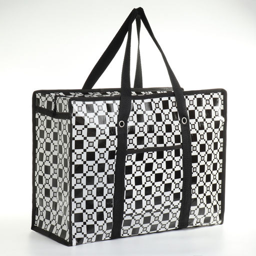 Сумка хозяйственная на молнии, 35 л, 50×20×35 см, чёрная/белая