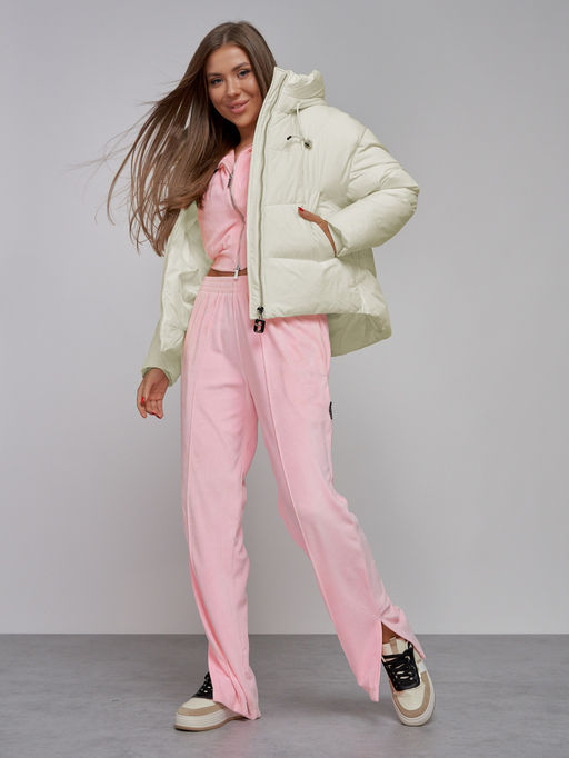 Зимняя женская куртка модная с капюшоном бежевого цвета 512305B - Mtforce фото 12