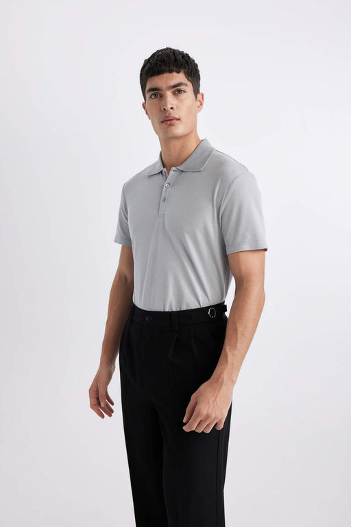 Базовая хлопковая футболка с короткими рукавами и воротником-поло Slim Fit - Defacto фото 3