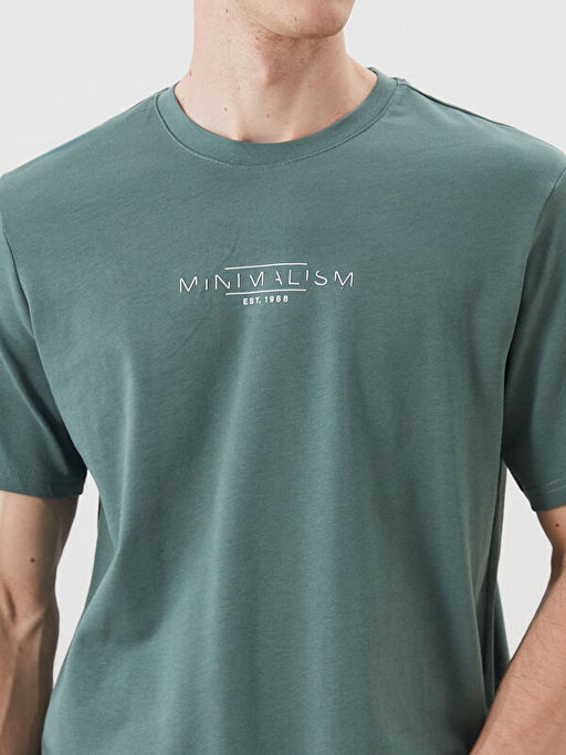 Bisiklet Yaka Bask?l? Penye Erkek Ti??rt