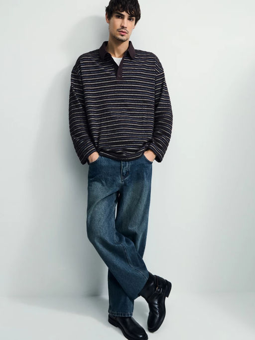 Джемпер с воротником поло в полоску / Zarina фото 5