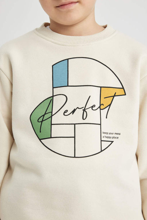 Толстый свитшот с принтом для мальчиков с круглым вырезом - Defacto фото 4