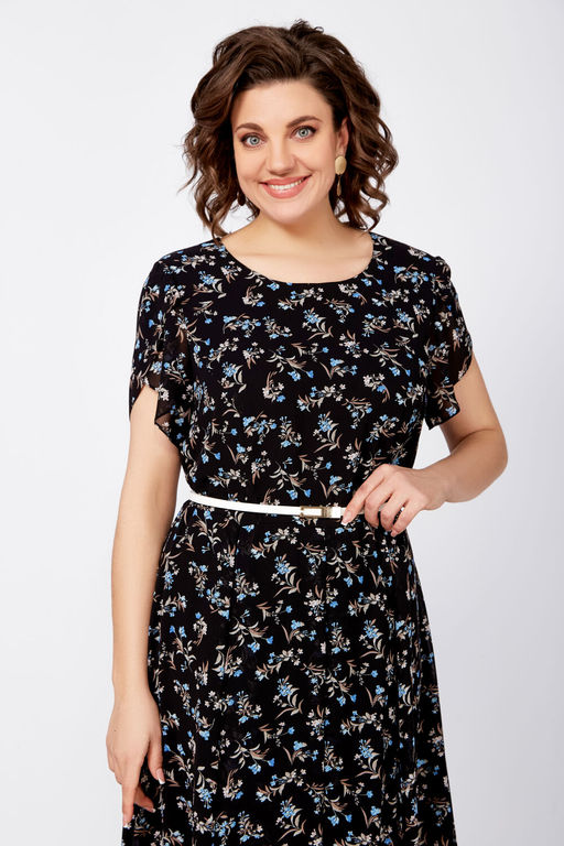 Платье Swallow 814 черный+бежево-голубые цветы фото 5