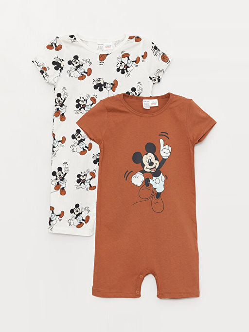 Bisiklet Yaka K?sa Kollu Mickey Mouse Bask?l? Erkek Bebek Tulum 2li