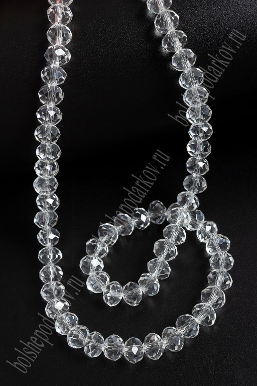 Бусины стеклянные, прозрачные, на леске "Rondelle" 6 мм (SF-659) белый №129