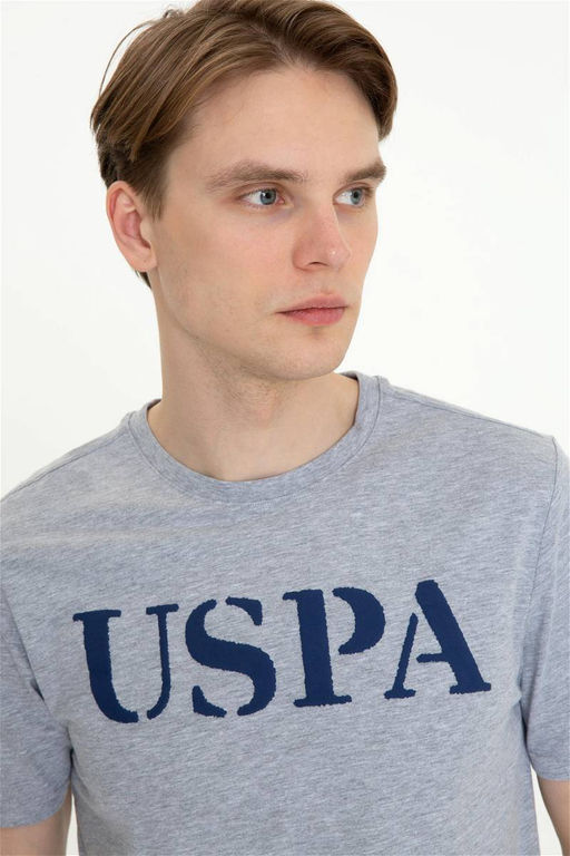 Мужская серая меланжевая футболка с круглым вырезом Basic - U.s. polo assn фото 8