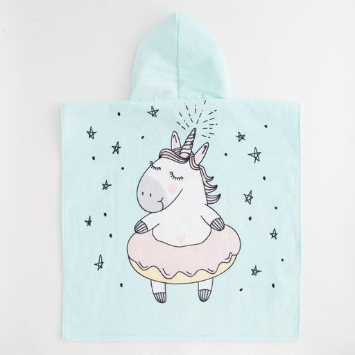 Полотенце - пончо детское махровое «Крошка Я. Единорог», 60×120 см, хлопок 100%, голубое
