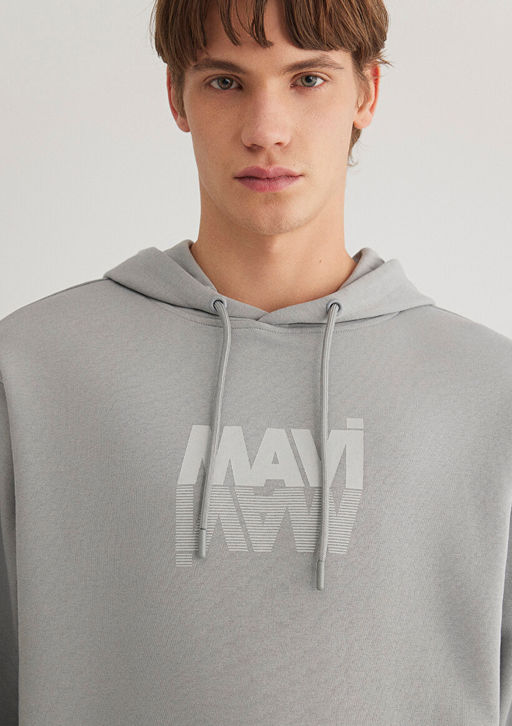 Mavi Logo Bask?l? Kapusonlu Gri Sweatshirt  фото 6