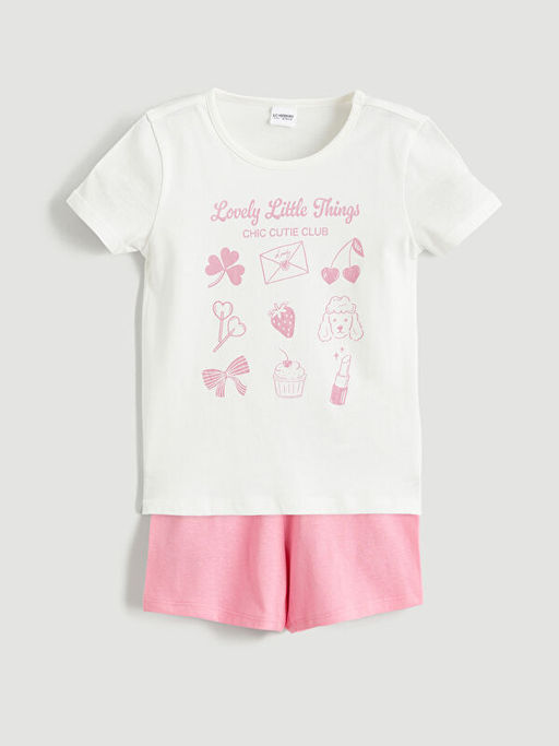 Bask?l? K?z ?ocuk ?ortlu Pijama Tak?m?