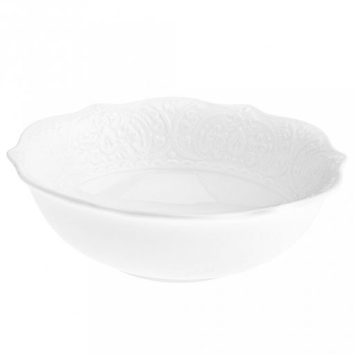 "Русь" Салатник фарфоровый 950мл, д20,2х6,6см, белый, рельефный декор, волнистый край (Китай)