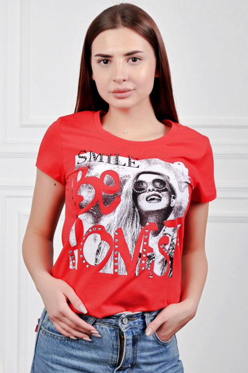 Арт. 879 Футболка женская 42-52 (6 шт) Цвет:красный - Калинка фото 3