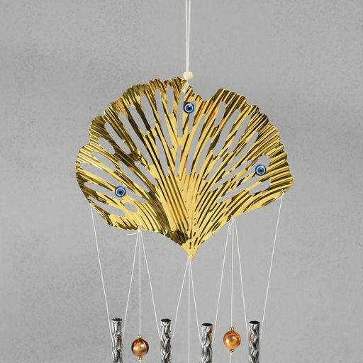 Музыка ветра от сглаза металл «Лист Назар», 4 трубки и 3 колокольчика, 2.5×23.5×67 см