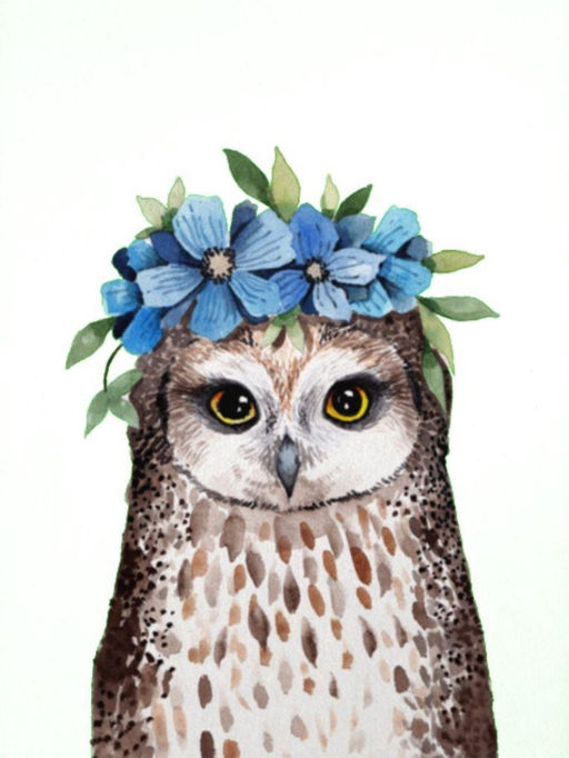 Алмазная мозаика без подрамника "Сова с цветами", 15х20 см