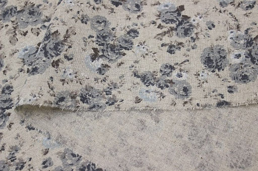 Полулен "Серо-голубые розочки" (на т.суровом), ш.1.5м, хлопок-70%, лен-30%, 140гр/м.кв