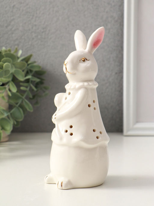 Фигурка светящаяся Зайка с тюльпаном, керамика, белый, 6?6?16 см