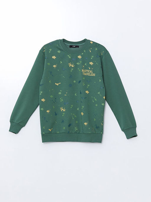 Bisiklet Yaka Bask?l? Erkek ?ocuk Sweatshirt