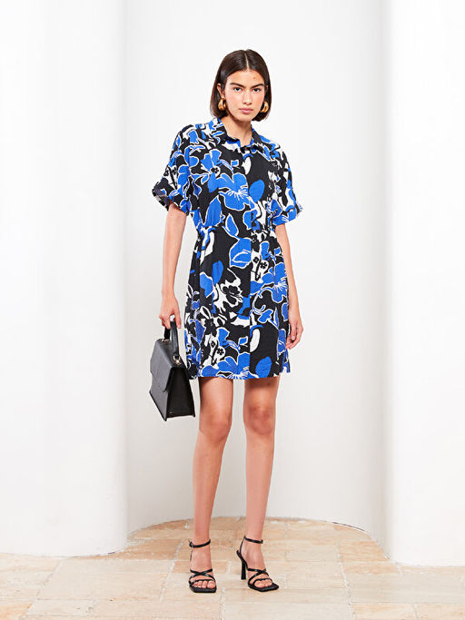 ?i?ekli K?sa Kollu Kad?n G?mlek Elbise