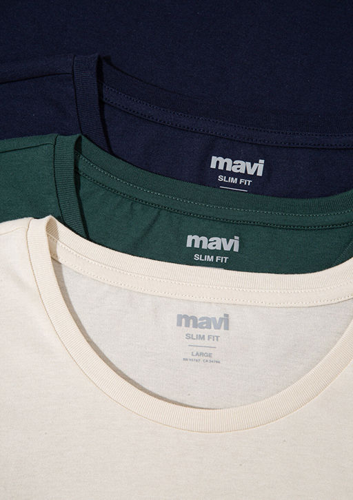 3lu Bisiklet Yaka Erkek Basic Tisort - Mavi фото 8