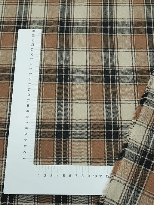 Фуле Клетка цв.карамельно-коричневый/бежевый/черный, ш.1.45м, хлопок-95%, п/э-5%, 150гр/м.кв - Купава фото 4