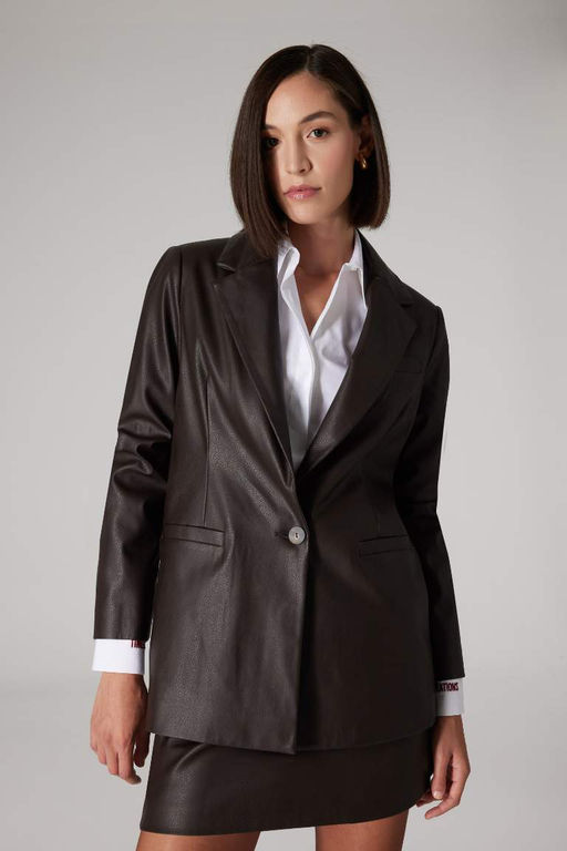 Блейзер на пуговицах из искусственной кожи с воротником и воротником Sorbe x DeFacto  фото 2