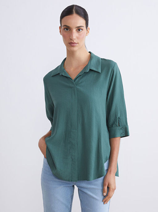 B?y?k Beden G?mlek Yaka Dokulu Oversize Bluz