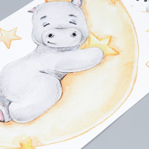 Наклейка пластик интерьерная цветная "Спящий бегемотик на месяце" 30х60 см