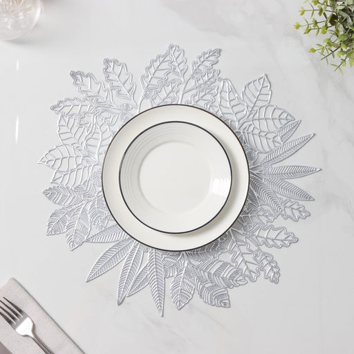 Цена за 12 шт. Салфетка сервировочная на стол Доляна Ashberry, d=38 см, серебряная