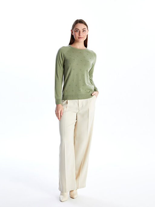 Bisiklet Yaka ?i?ekli Kad?n Triko Kazak