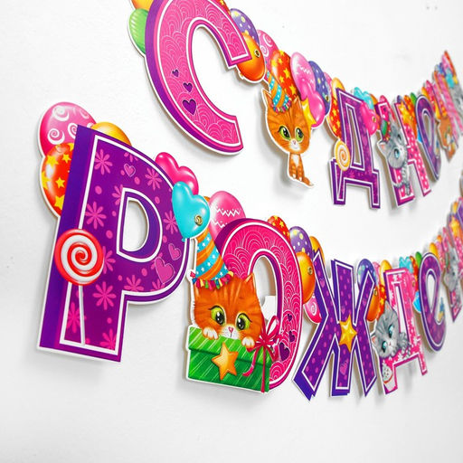 Гирлянда бумажная на люверсах «С днём рождения!»