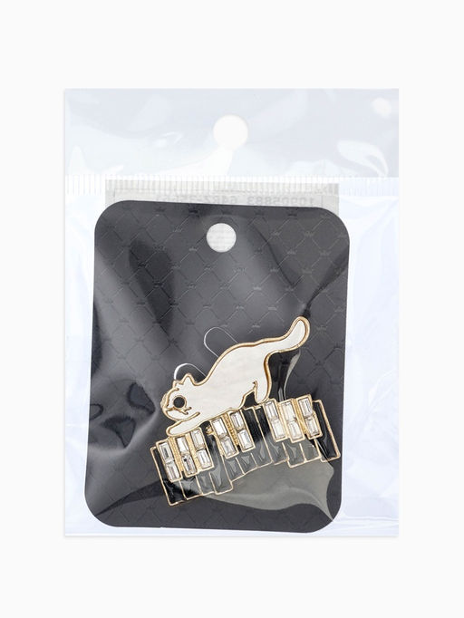 Брошь перламутровый "Котёнок" с пианино, цвет чёрно-белый в золоте