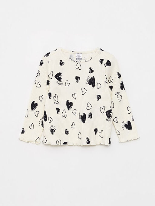 Bisiklet Yaka Uzun Kollu Bask?l? Pamuklu K?z Bebek Sweatshirt 2li - Waikiki фото 3